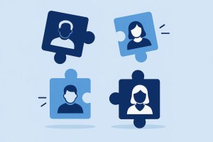 Illustration of candidate profiles on puzzle pieces representing flexible staffing fit.