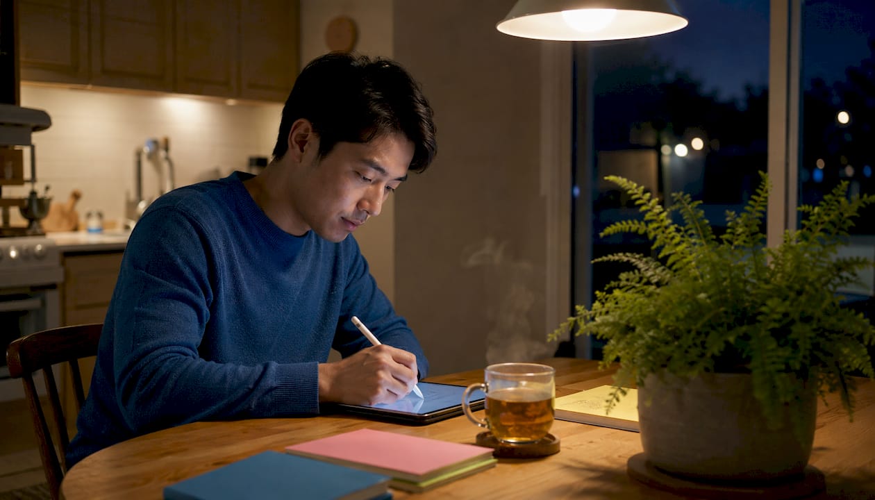 Candidate completing cognitive ability test on tablet