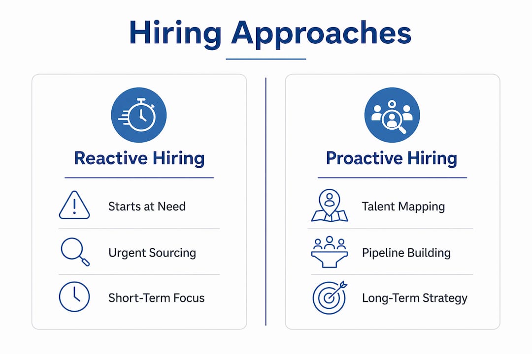 Infographic comparing reactive and proactive hiring approaches