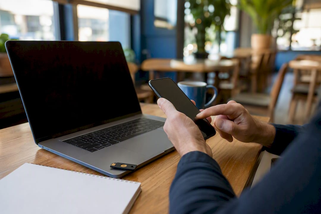 Hands configuring two-factor authentication on smartphone